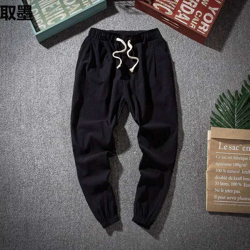 Spring Summer Thin Breathable Men Loose-Fit Straight-Leg Chinese Style Cotton Casual Linen Long Pants Pl