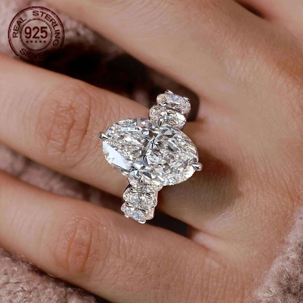 Fashion Luxury 925 Silver Oval 8.5ct Diamond Zircon Wedding Bridal Ring For Women Hidden Halo Wide Band Jewelry Celebrity Style H260312