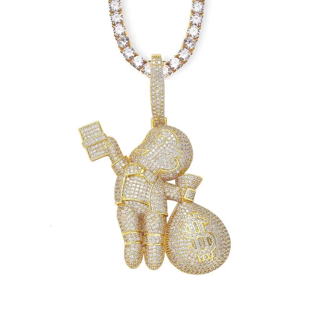 New Large Size High Quality S925 Moissanite Stones Cartoon Men Money Bag Necklace Hip Hop Pendant Jewelry Bling Iced Out Rock New