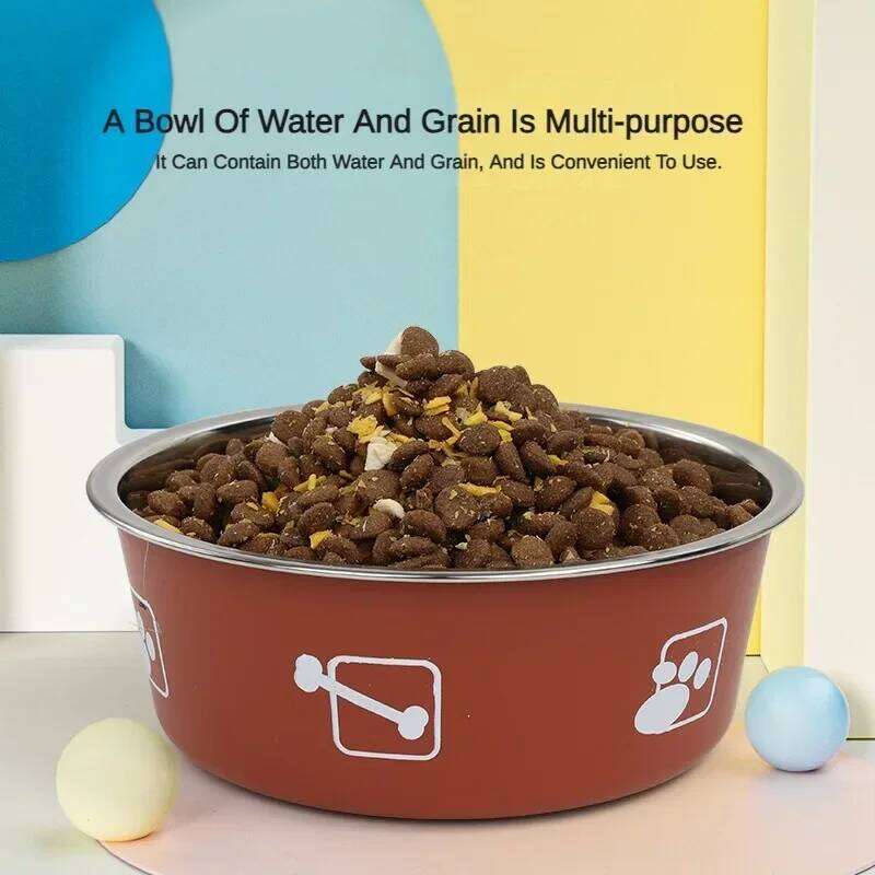 Durable Food Bowl Stainless Steel Double-layer Thickened Anti-slip Pet Feeder Water Basin Universal for Cats and Dogs 26Y0312