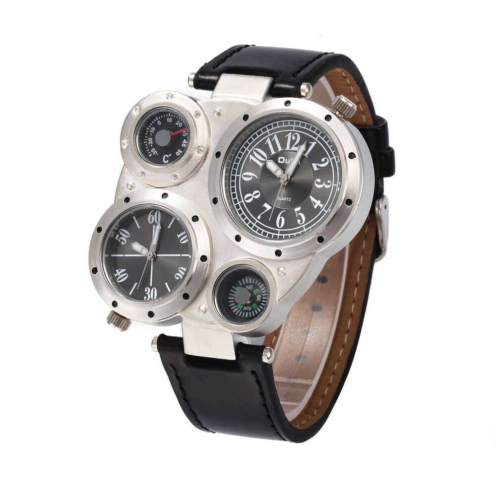 Oulm Fashion Luxury Watch Double Time Zone Large Dial Luminous Leather Strip Men's Quartz Watches relojes para hombre