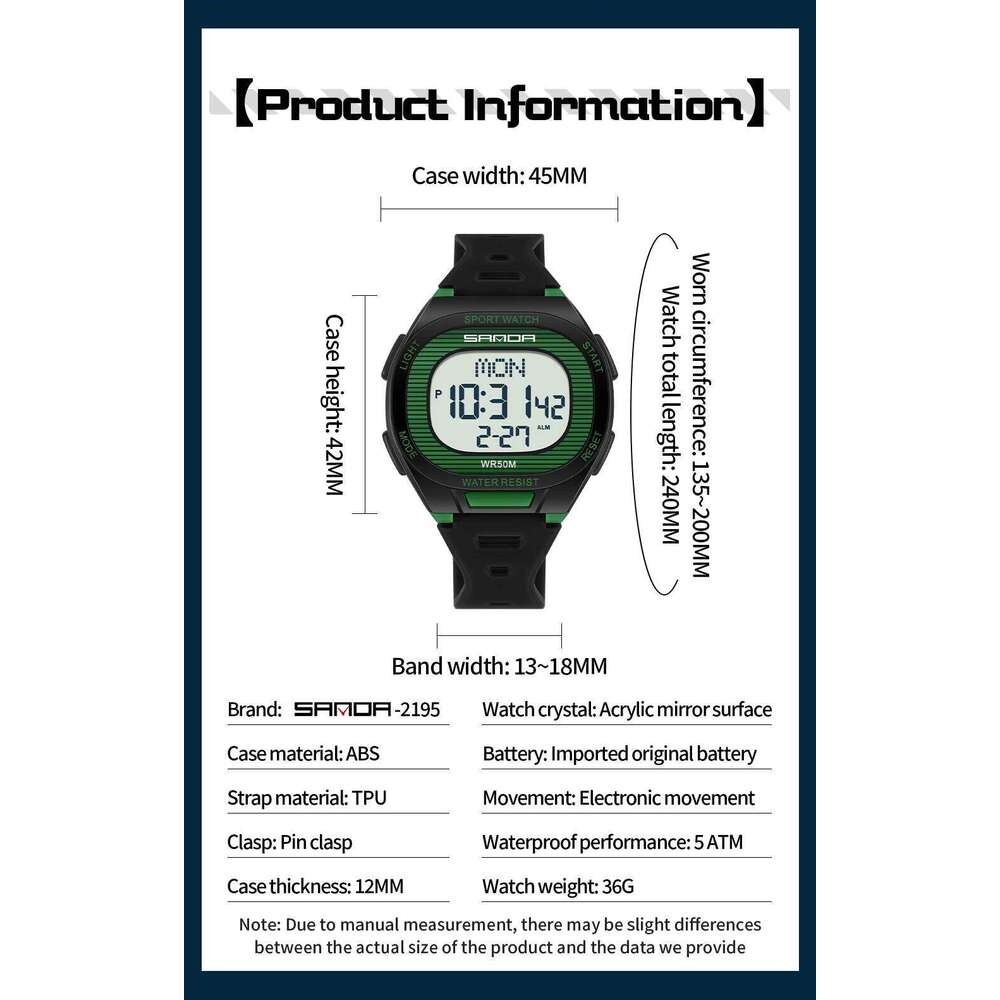 SANDA 2195 Timer Sports Multi functional Waterproof LED Student Electronic Digital Watch Alarm Clock
