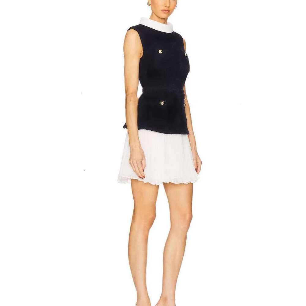 2026 Celebrity Same a24 Style Fashion Design Lightweight Business Style Color blocked Sleeveless Artificial Two piece Set Elegant Short Skirt