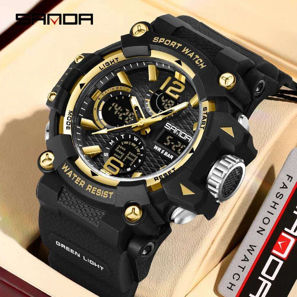 SANDA New 6276 Luxury Sports Multifunctional Waterproof LED timing Fashion Men's Electronic Watch Alarm C