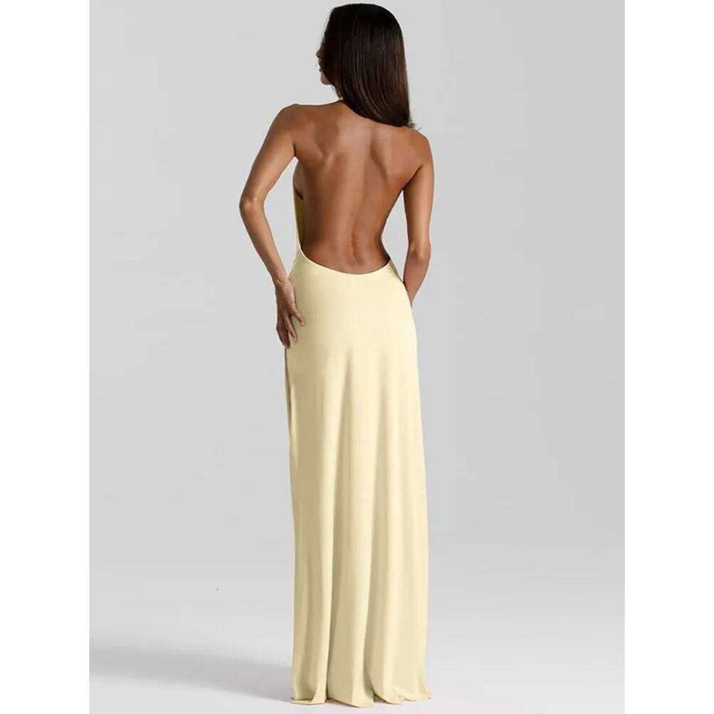 Mozision Halter Deep V Neck Backless Sexy Maxi Dress Women Gown Fashion Irregular Sleeveless Thigh High Split Club Party Dresses C260311