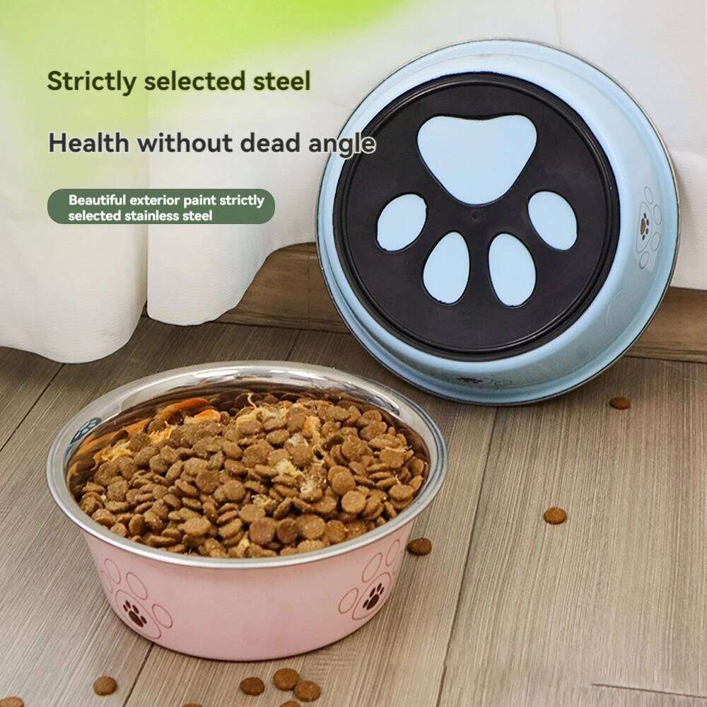Pet stainless steel footprint dog anti-tip non-slip cartoon pet supplies cute cat bowl 26Y0312