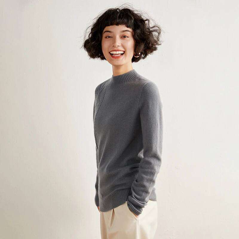 Women's 100% Sweater Half High Neck Pullover Luxury Simple Style Cashmere Knitwear Tops Autumn Winter Female Clothing MAKOUFEI
