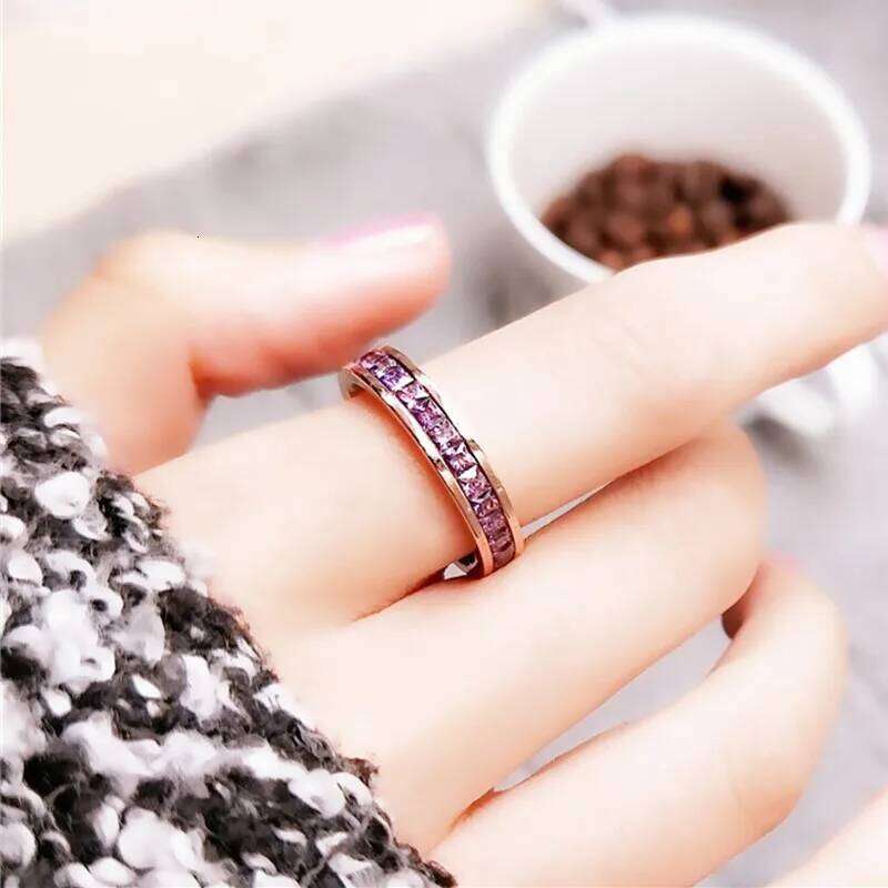 Stainless Steel Stackable Colorful CZ Eternity Ring Wedding Band for Women Girl Size 3-10 H260312