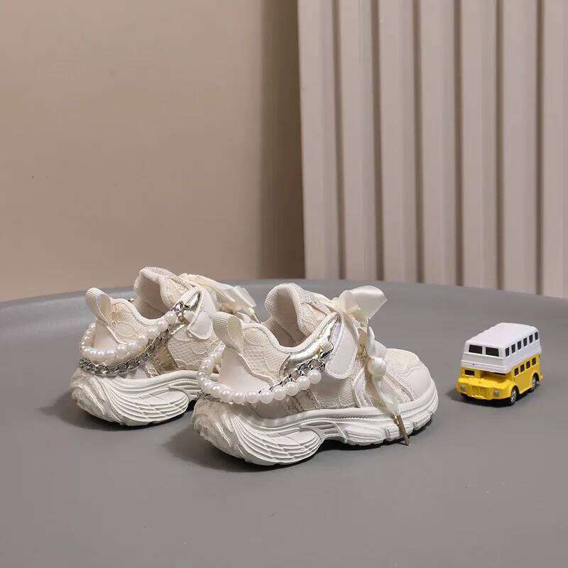 Children's 2025 New Toddler Girls Sport Shoes Pearl Soft Sole Breathable Outdoor Tennis Fashion Kids Sneakers EU21-30 H260312