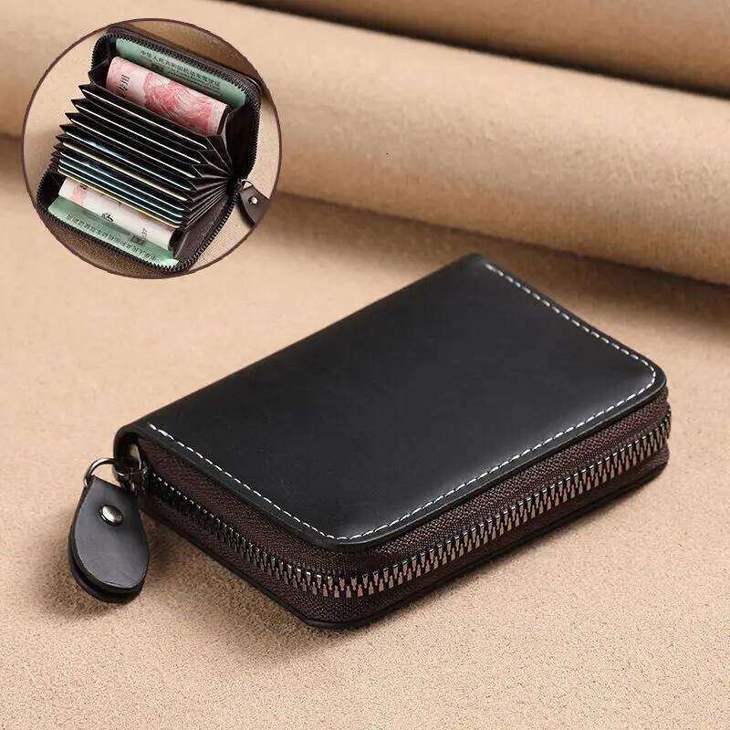 Stylish Large Capacity ID Leather Holder RFID Blocking Compact Case Men's Card Wallet
