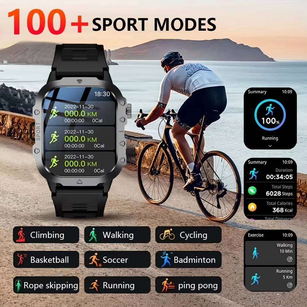 LAXASFIT Outdoor Watch 2.01 inch HD Screen LED Flashlight Bluetooth Talk Sports Smart Watches For Men Women Holiday Gifts