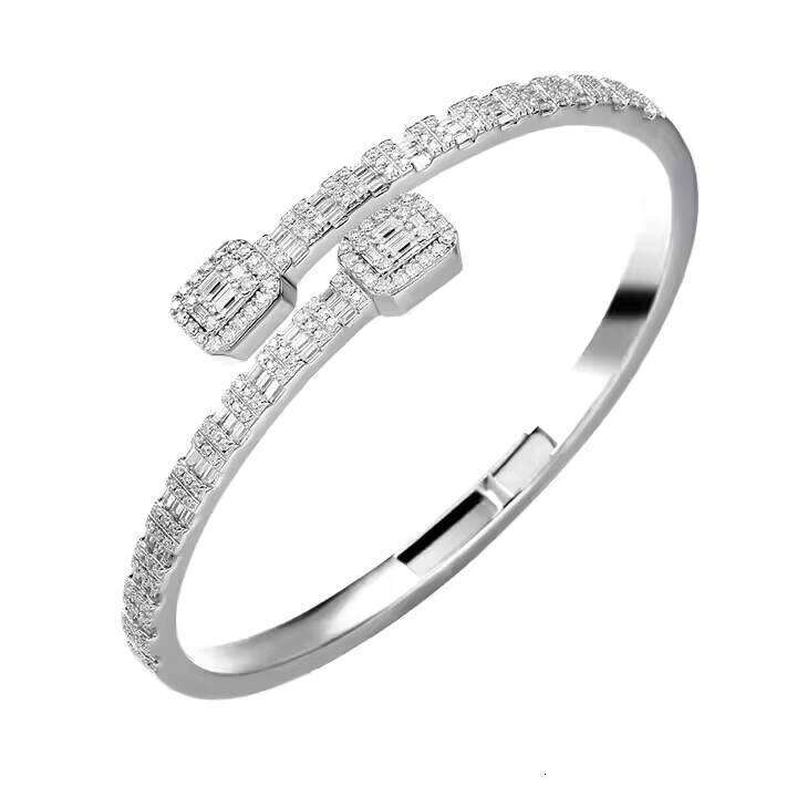 Premium Jewelry Pure Sier Iced VVS Square Moissanite Bracelet Cuban Chain Bangle Unisex Couple Gift