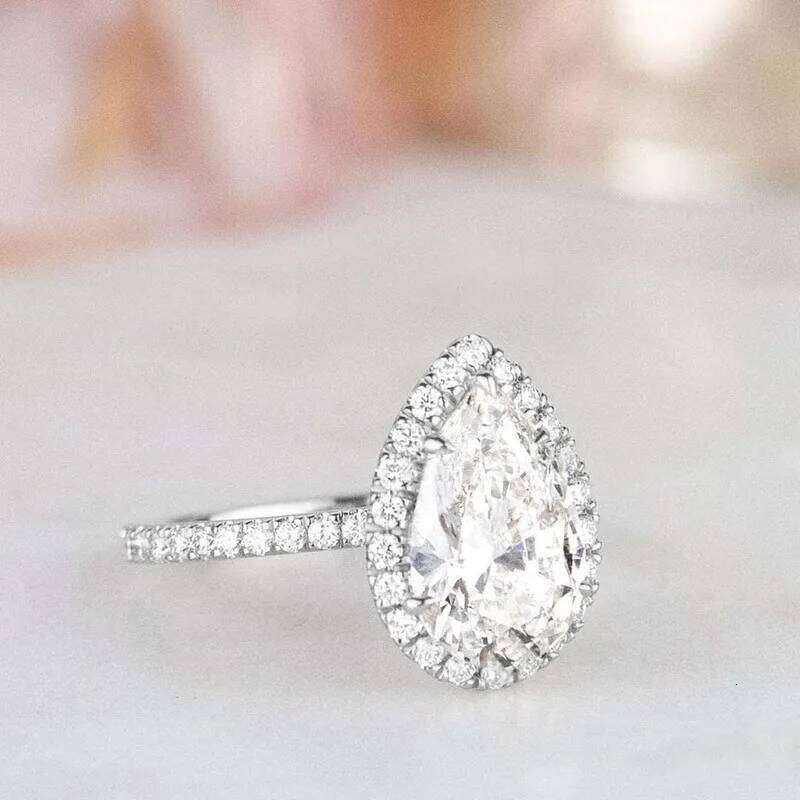 TIGRADE 925 Sterling Silver Wedding Band Teardrop Bridal Rings Sets Halo Cubic Zirconia Solitaire Engagement Ring For Women Size H260312