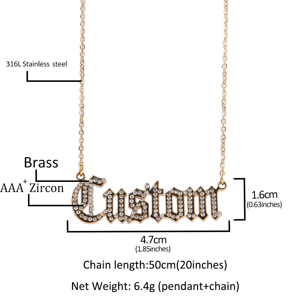 Custom Name Pendant Necklace Stainless Steel with Zircons Personalized Jewelry with Chain