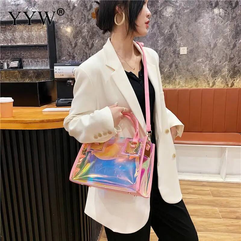 Holographic Transparent Jelly High Quality PVC Women'S Designer Handbag Big Capacity Chain Shoulder Messenger Bags Clear Bag