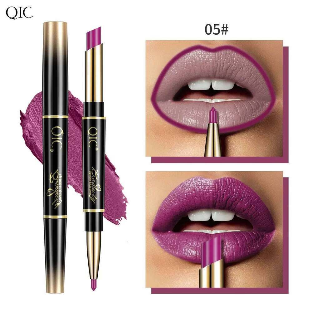 QIC Double Ended Matte Lipstick & Liner Nude 2 in 1 Lipliner Makeup Long Lasting Purple Pencil Lip Stain Cosmetic W260311