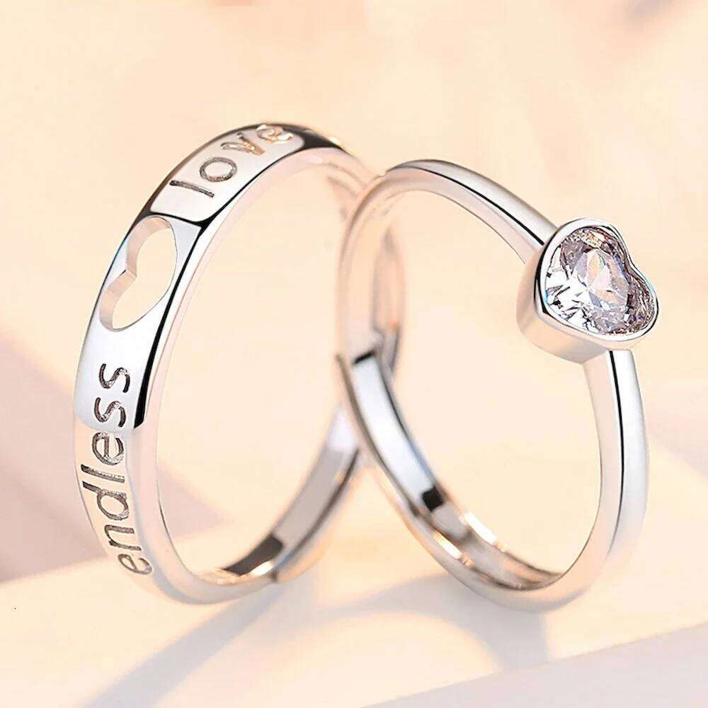 1 Pair Adjustable Heart-Shaped Couple Ring Copper Plated Platinum Men Women Finger Jewelry Drop Shipping Valentine's Gift W260312
