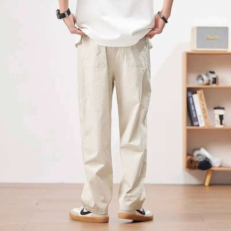 Beige for Men Spring and Autumn Cotton Trendy Versatile Straight Casual Pants American Loose Fashion Trousers