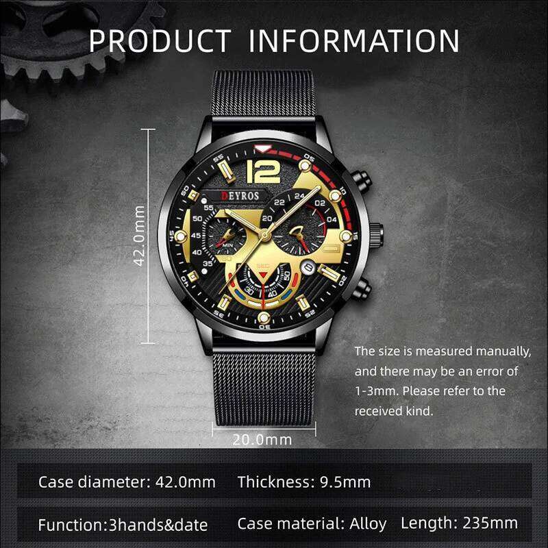 3PCS Set Luxury Fashion Mens Watches Men Business Quartz Watch Male Casual Necklace Bracelet Wristwatch