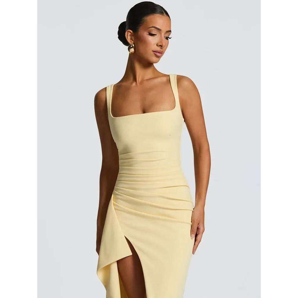 Elegant Spaghetti Strap Sexy Maxi Women Gown Fashion Sleeveless Backless Thigh High Split Draped Club Long Dress C260312