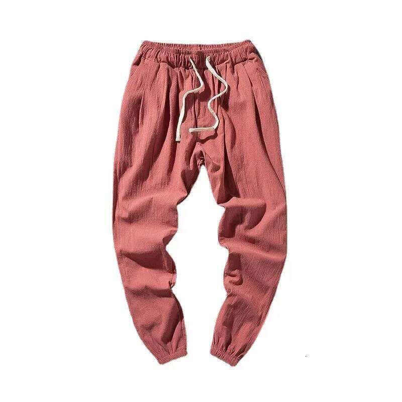Spring Summer Thin Breathable Men Loose-Fit Straight-Leg Chinese Style Cotton Casual Linen Long Pants Pl