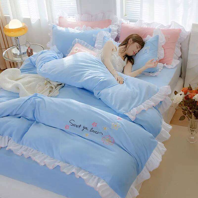 Bedding Quilt Cover Sheet Pillowcase, Double-sided Velvet Bed Winter Thickened Warm Four-piece Set H260312
