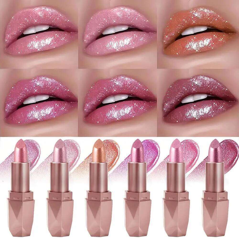 Diamond Glitter Long Lasting Waterproof Moisturizing Highly Pigmented Metallic Shine Pearlescent Non Stick Cup Lipstick W260311