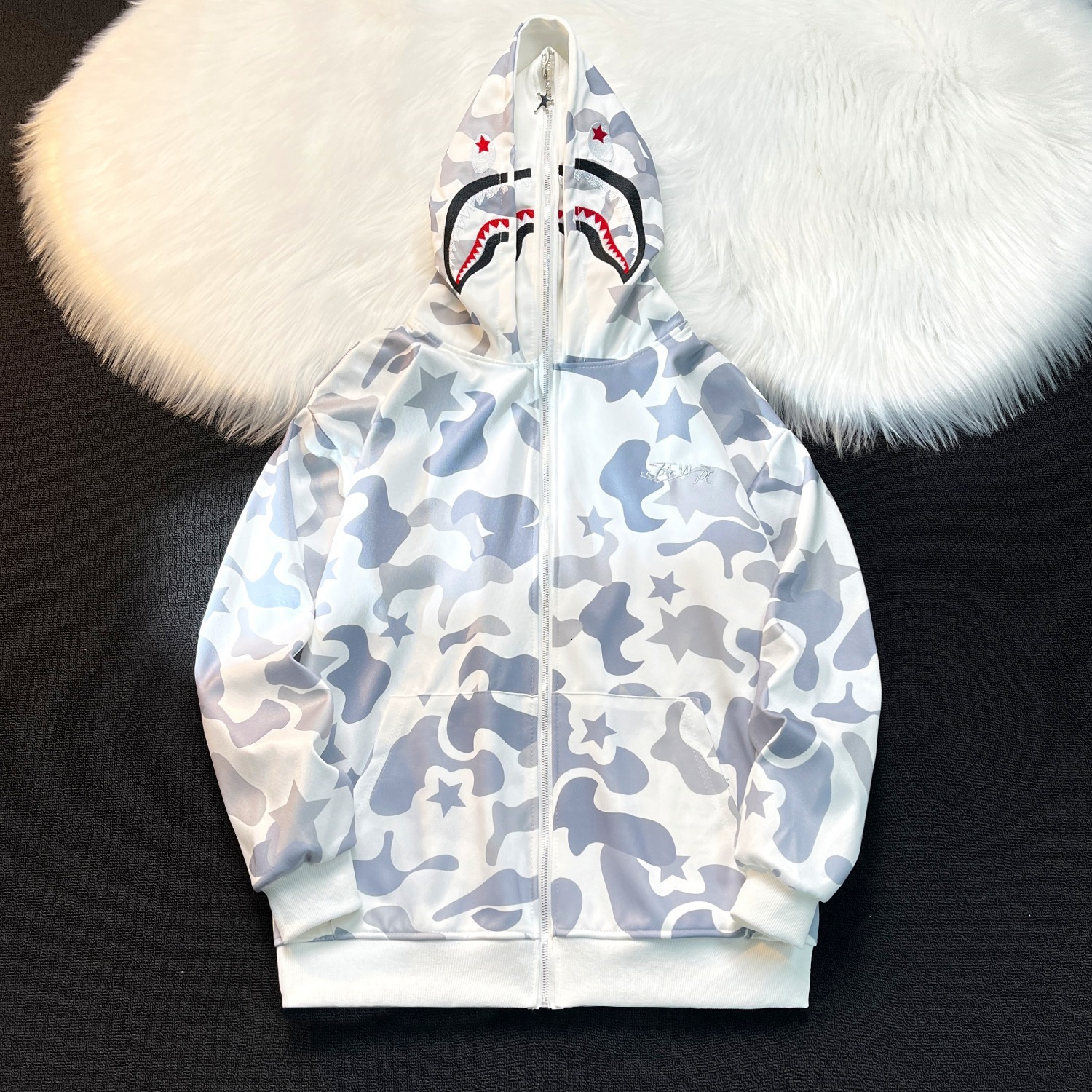 National Trend Designer Hoodie Brand Design Shark Head Towel Embroidery Sweatshirt For Men And Women Full-print Double-hooded Casual Cardigan Jacket