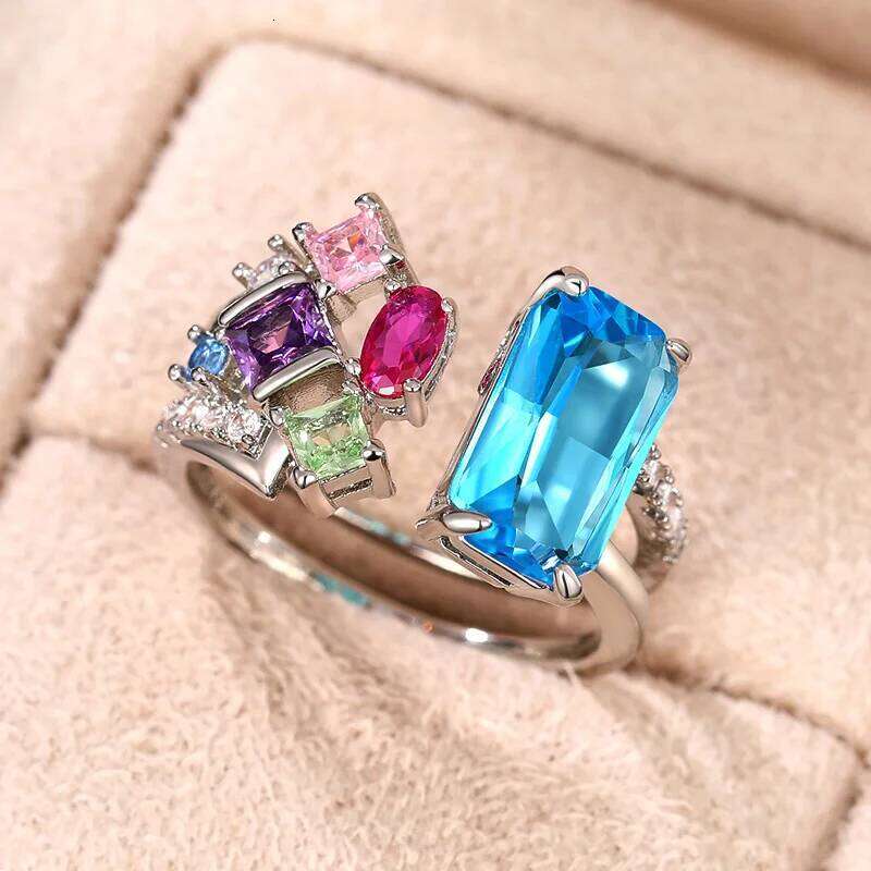 Huitan Geometric Colorful CZ Women 2023 Bright Bridal Rings for Wedding Party One Size Opening Resizable Fashion Jewelry H260312