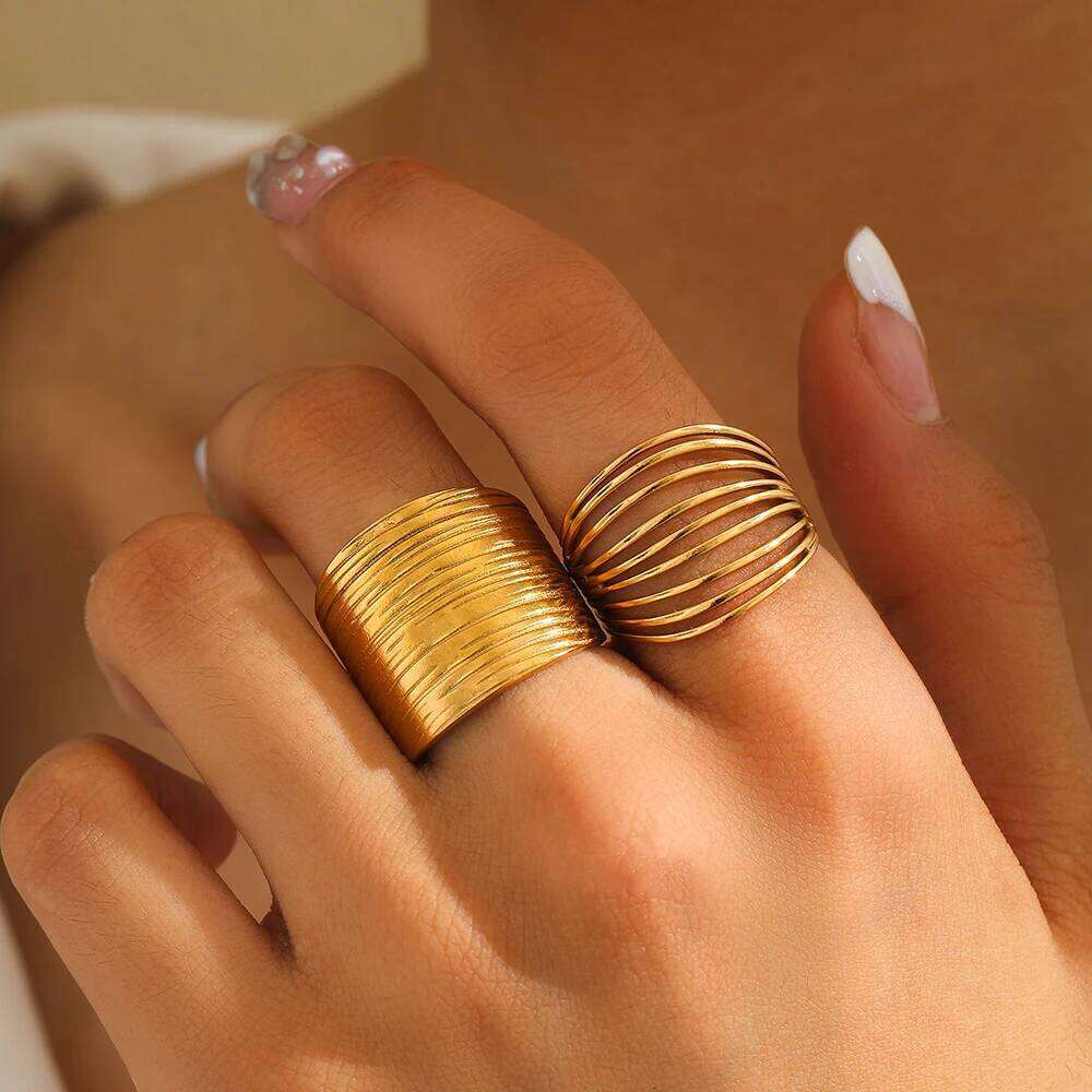 Stainless Steel Rings Minimalist Hollow Line Texture Adjustable Opening Ring For Women Jewelry Non-fading High-quality Gifts New H260312