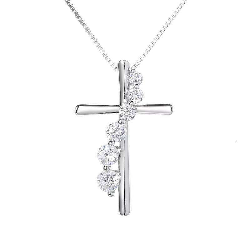 High Quality Rhodium Plated Solid S Sterling Sier Christian Jesus Box Chain Silicon Stone Cross Pendant Necklace