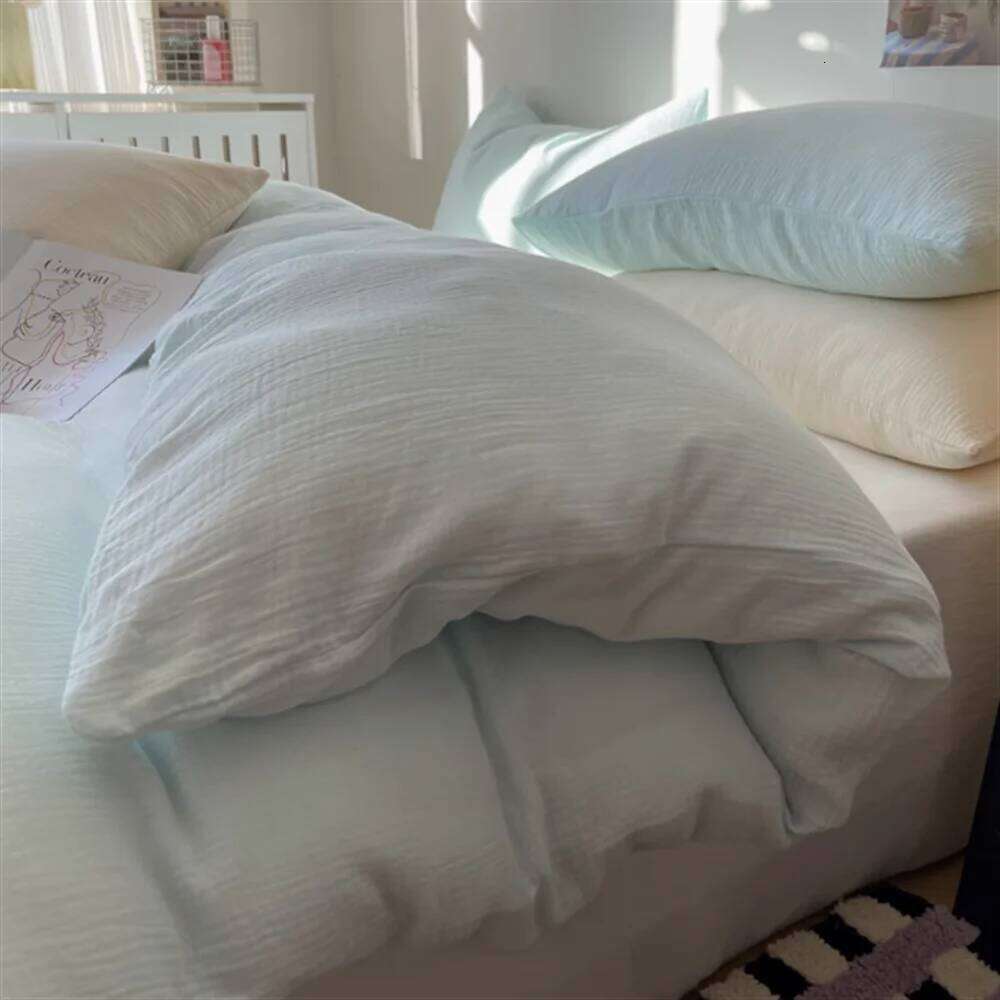 Ins Four of Washed Cotton Striped Duvet Cover Set, Simple Bed Sheets, and a Three Piece Set for Student Dormitories H260312