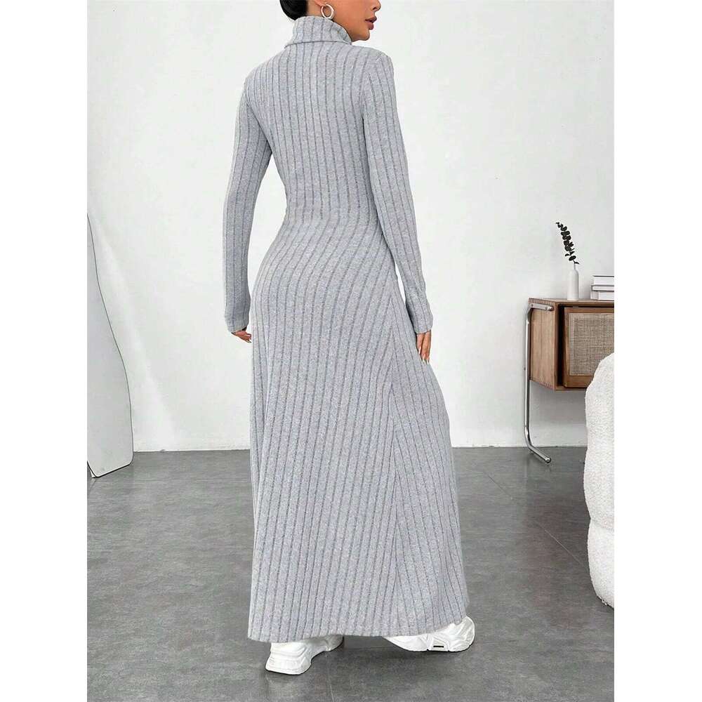 Knitted Elegant Long Sleeve Dress Women 2025 Autumn Winter Vintage Dresses Turtleneck Fashion Solid Vestidos Casual Street Y2K C260312