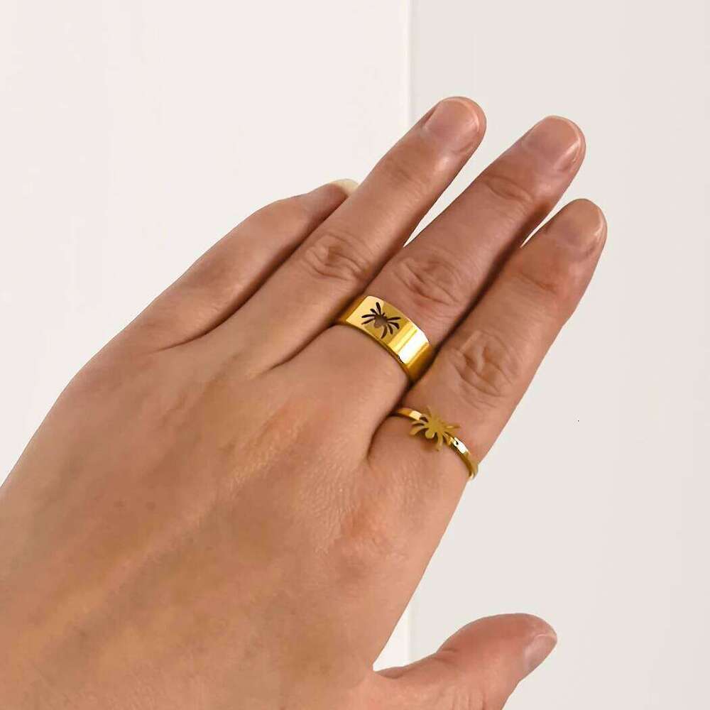 Stainless Steel Rings Gothic Hip Hop Punk Spider Fashion Adjustable Couple Ring For Women Jewelry Wedding Lovers Gift 2Pcs/set W260311