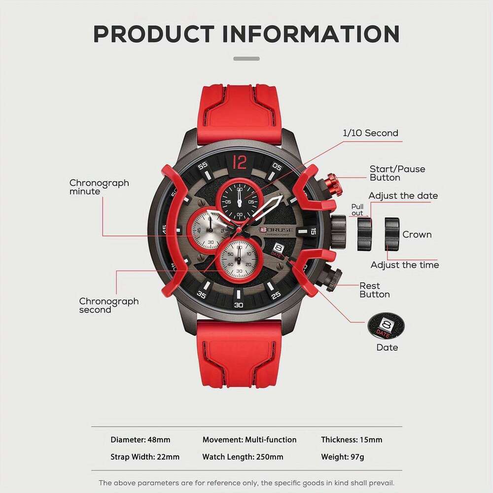 4 PCS SET BORUSE Fashion & Triangle Spearhead Necklace Set, Mens Quartz Waterproof Watches