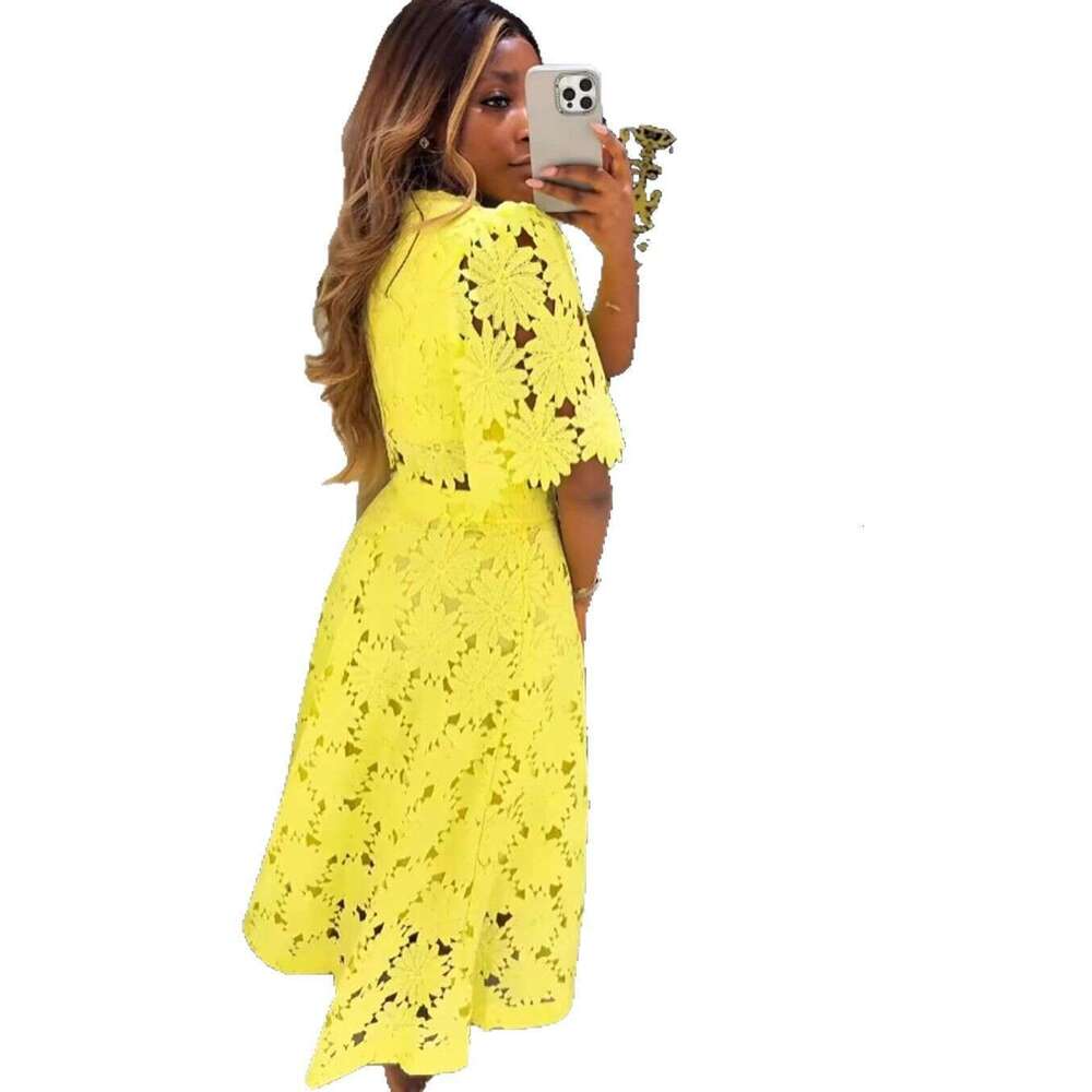 2026 New Summer Hollowed-out Lace Skirt Two-piece Set Elegance Pullover Short Top+Long Skirt Fashion Casual Suit Women's Dresses
