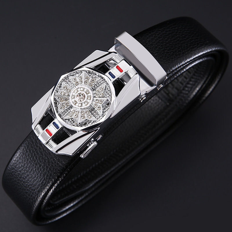 Men's Luxury Diamond-Embellished Belt, Bling Fashion Waist Belt with Red Automatic Needle Buckle, Iron Animal-Pattern Buckle, PU Construction for Outd - view 4