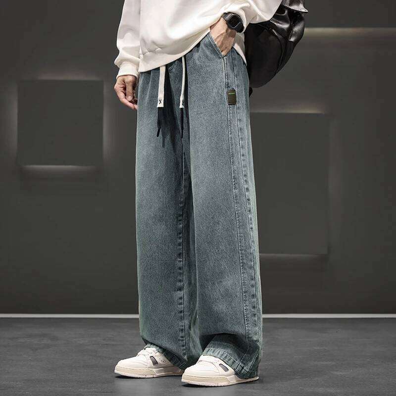 Autumn New Wide Leg Washing Jean Men Trousers Neutral Solid Color Loose Casual Straight Outdoor Fashion Pants Big Size 8xl 26Y0312