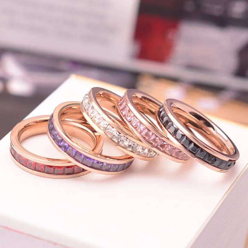 Stainless Steel Stackable Colorful CZ Eternity Ring Wedding Band for Women Girl Size 3-10 H260312