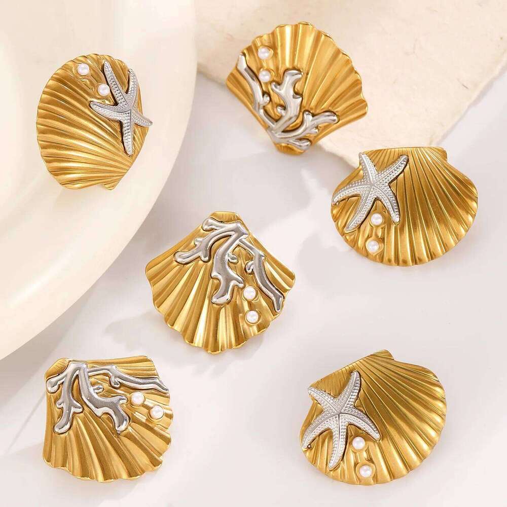 Luxury Inspired Starfish Ring Textured Shell Coral Jewelry Exquisite Rings for Women Fashion Sophisticated Style Versatile Daily Wear Accessory