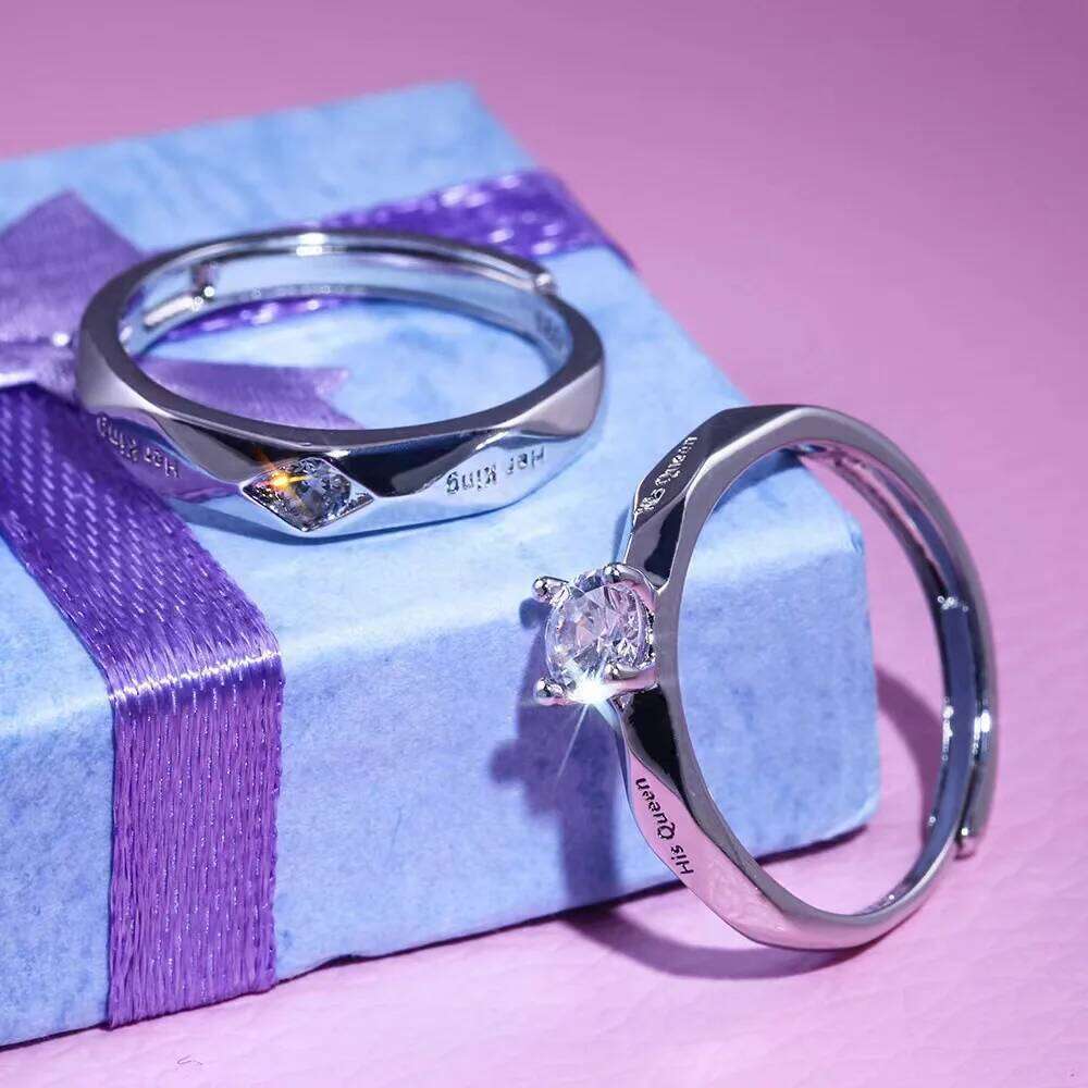 1 Pc Trendy Pledge Love with Letter Partner Valentine's Day Gift Cubic Zircon Stone Engagement Ring for Couple W260311