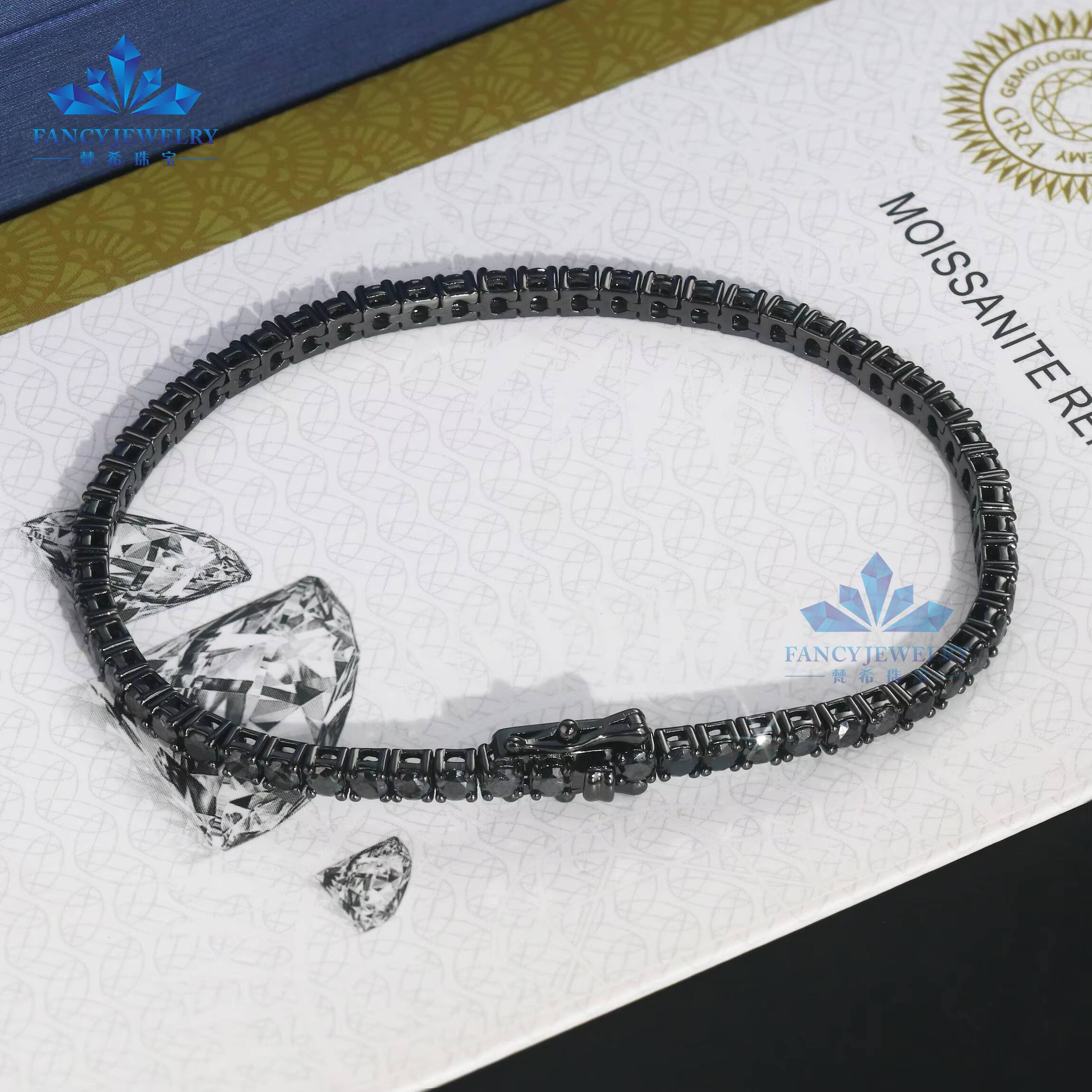 4mm VVS Light Blue Mossinate Tennis Chain 925 Sterling Silver Colorful Hiphop Iced Out New Collection of Moissanite Necklaces