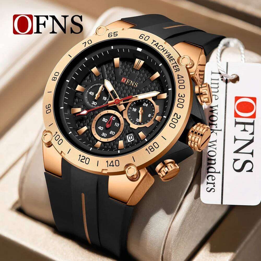 OFNS 1207 Men's Sports Three Eyes Six Needles Multi functional Luminous 5ATM Waterproof and Drop resistant Student Watch