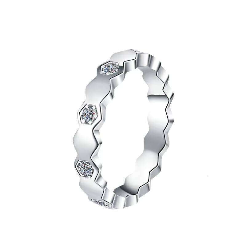 Premium Jewelry Eternal Stackable Full Honeycomb Diamond S Pure Silver VVs1 Inlaid with Sandstone GRA Ring Band