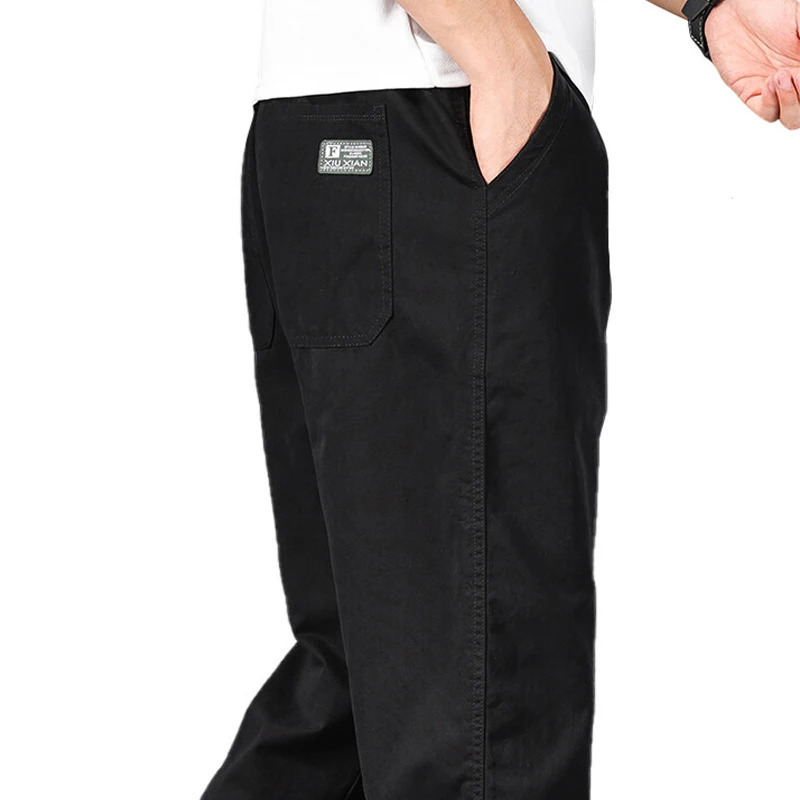 Big Size Mens Casual Pants Relaxed Fit Cotton Trousers Elastic Waist Drawstring Sweatpants Mens Jogger Pants Summer Spring 260311