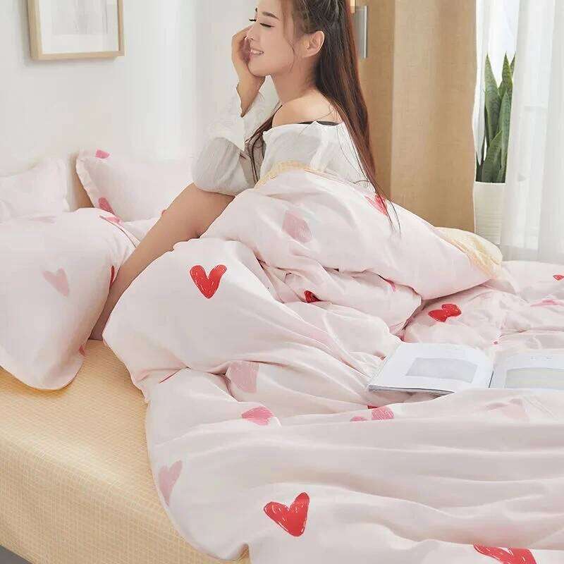 Princess Style Four-piece Set Cartoon Strawberry Printed Bed Sheet Pillowcase Quilt Cover Home Girls' Room Bedding H260312