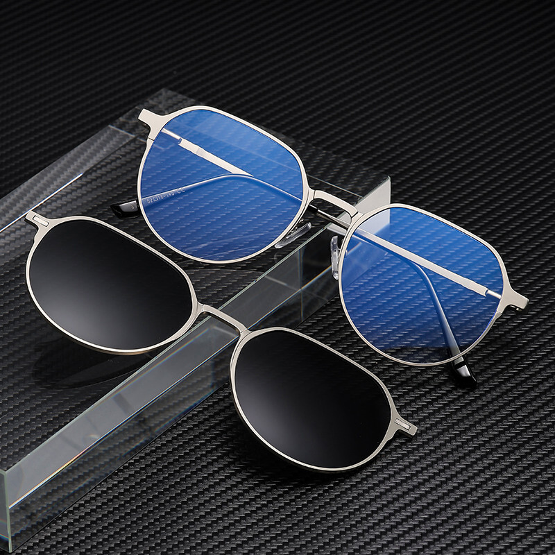 Multifunctional flat magnetic sunglasses for driving, anti-glare men's round-frame polarized clip-on sunglasses, trendy eyewear