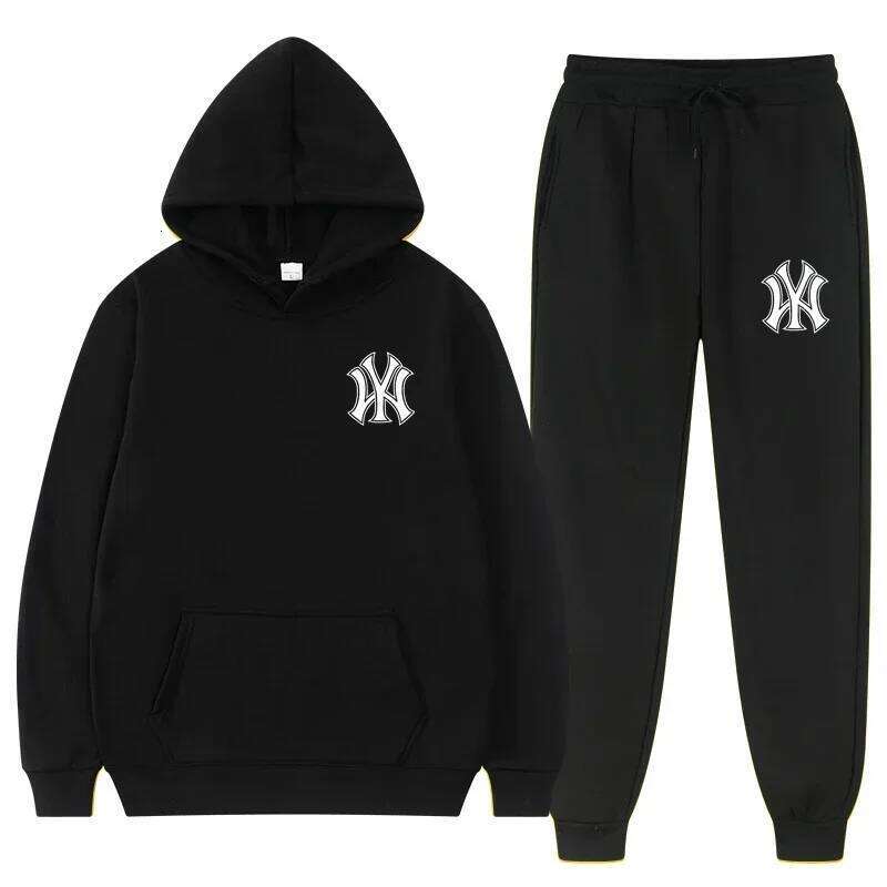 Autumn And Winter Men's Running Fitness Fashion Leisure Sports Hooded Sweatshirt+Running Pants Two Piece Set