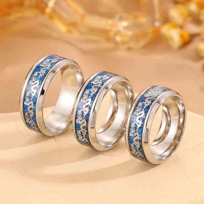 Stainless Steel silver Dragon Pattern Ring for Men, Vintage Chinese Style, High-End Feel, Simple and Versatile Jewelry