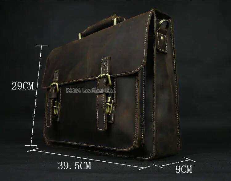 Vintage Crazy Horse Genuine Leather Men Briefcase 15" Laptop Work Business Shoulder Messenger Bag Male Tote Handbag M088